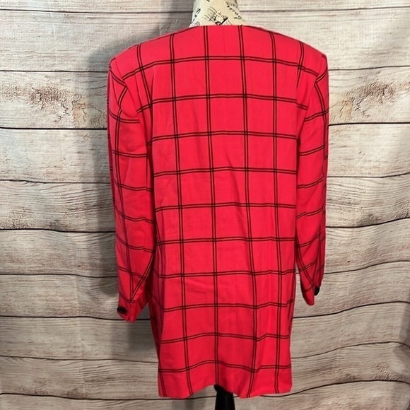 Vintage Jaeger Blazer Red Plaid Size 14 Linen Blend Great Britain Window Pane - Picture 6 of 12